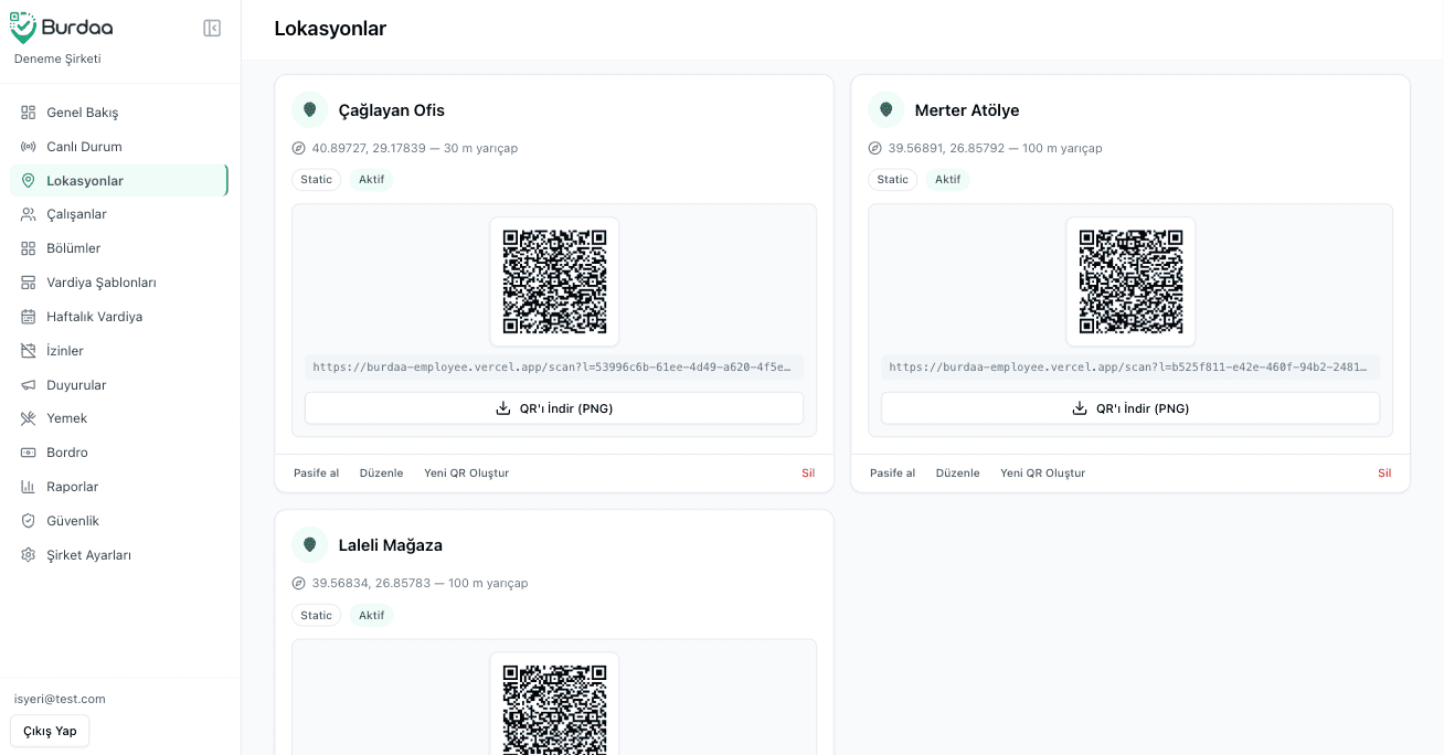 Lokasyonlar ve QR kodları
